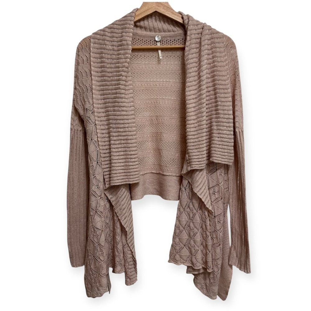 Margaret O’Leary Open Knit Waterfall Front Linen Silk Blend Cardigan XS
